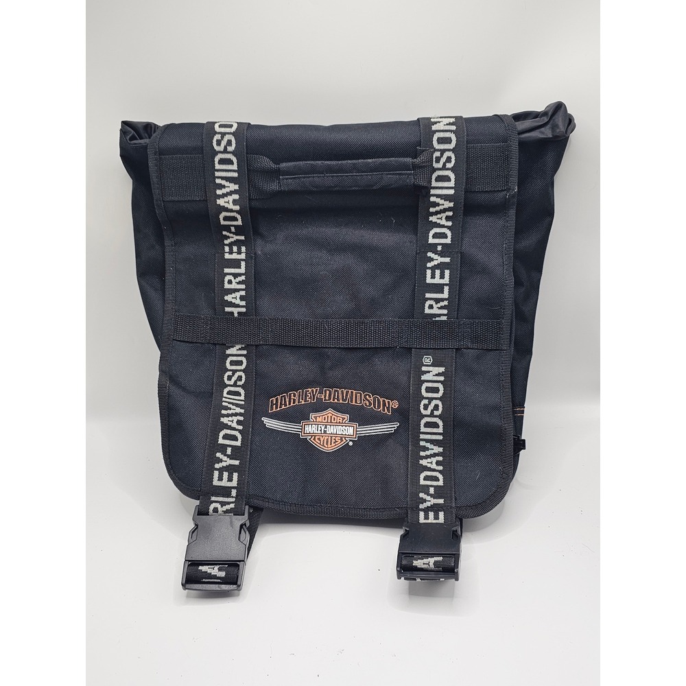 black Harley-Davidson backpack with logo-branded strap closures y2k vintage